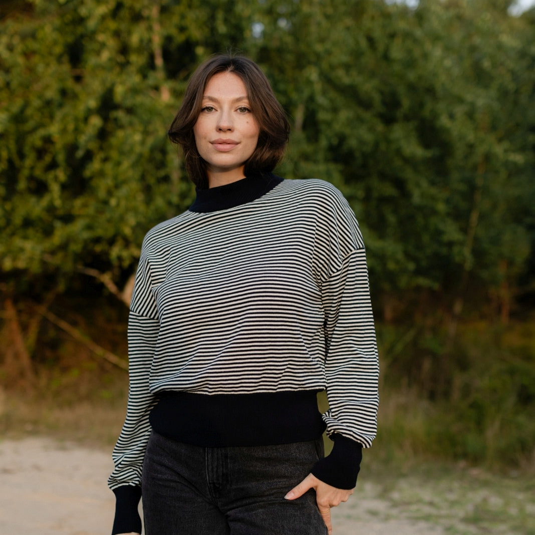Nordlicht Tarja Feinstrick Pullover marineblau gestreift