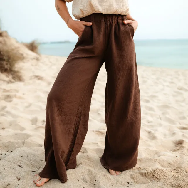 NORDLICHT Nilla Palazzo Musselin Hose Braun High Waist