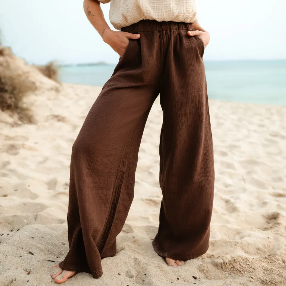 NORDLICHT Nilla Palazzo Musselin Hose Braun High Waist