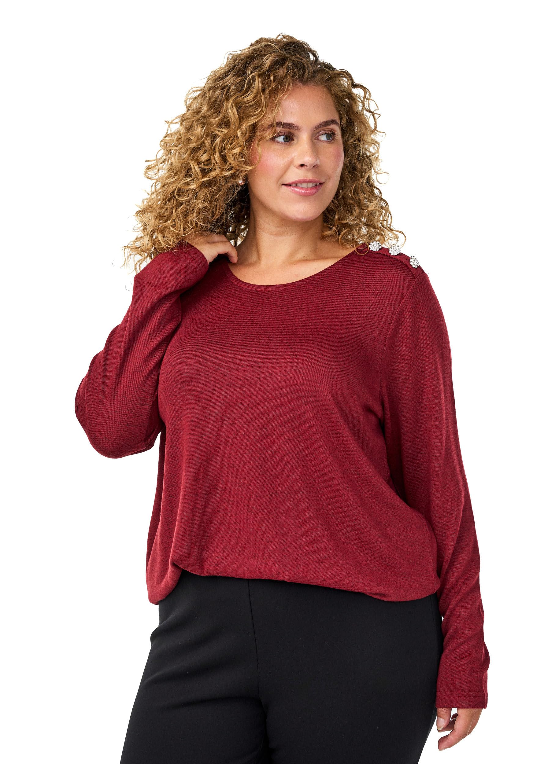 Zizzi Bluse Damen Langarm Rundhals Schwarz große Größen