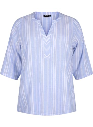 Zizzi Bluse 3/4-Arm Leinen Viskose Streifen 42-60