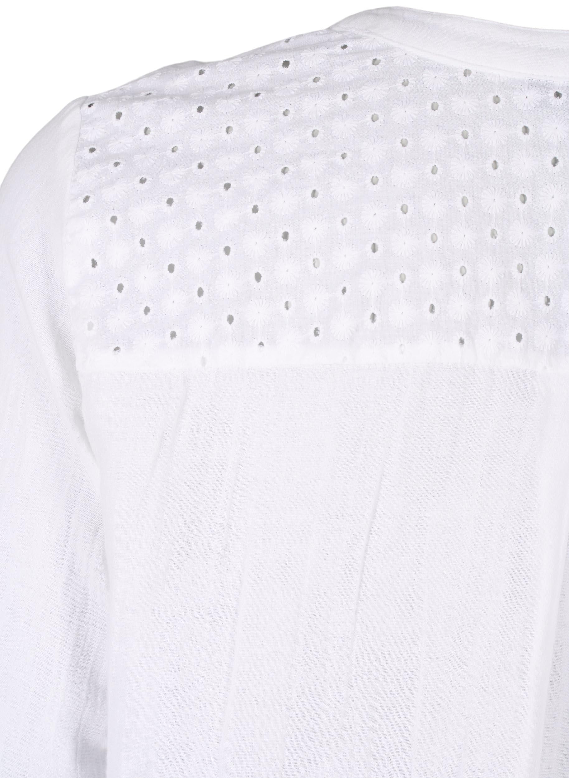 Zizzi Blouses Bluse Baumwolle Langarm Lochstickerei