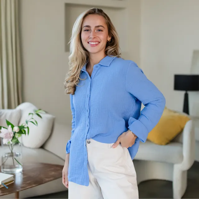 NORDLICHT Fenja Musselin Bluse Bio-Baumwolle Blau M