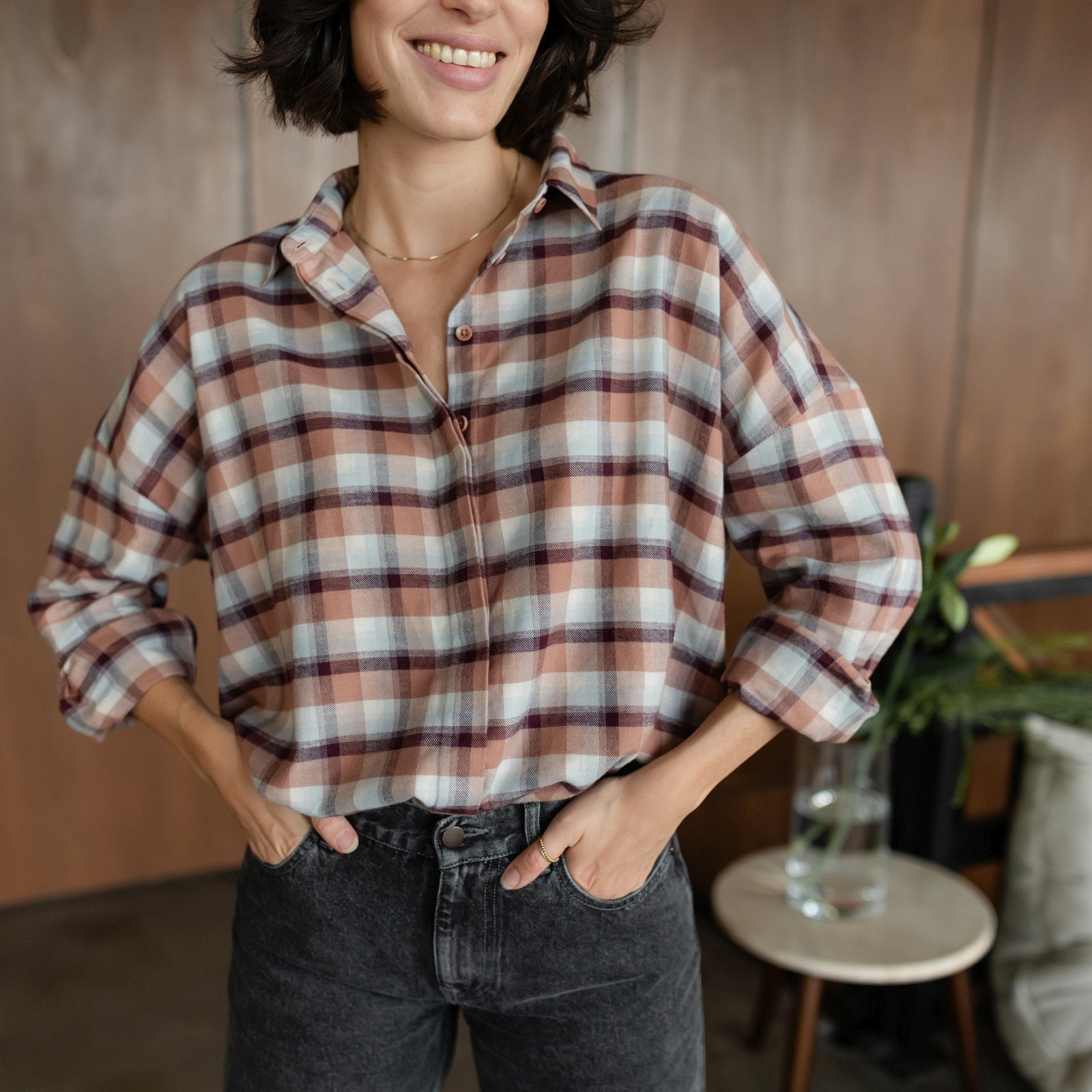 Nordlicht Femke Flanellbluse Karo Braun XS