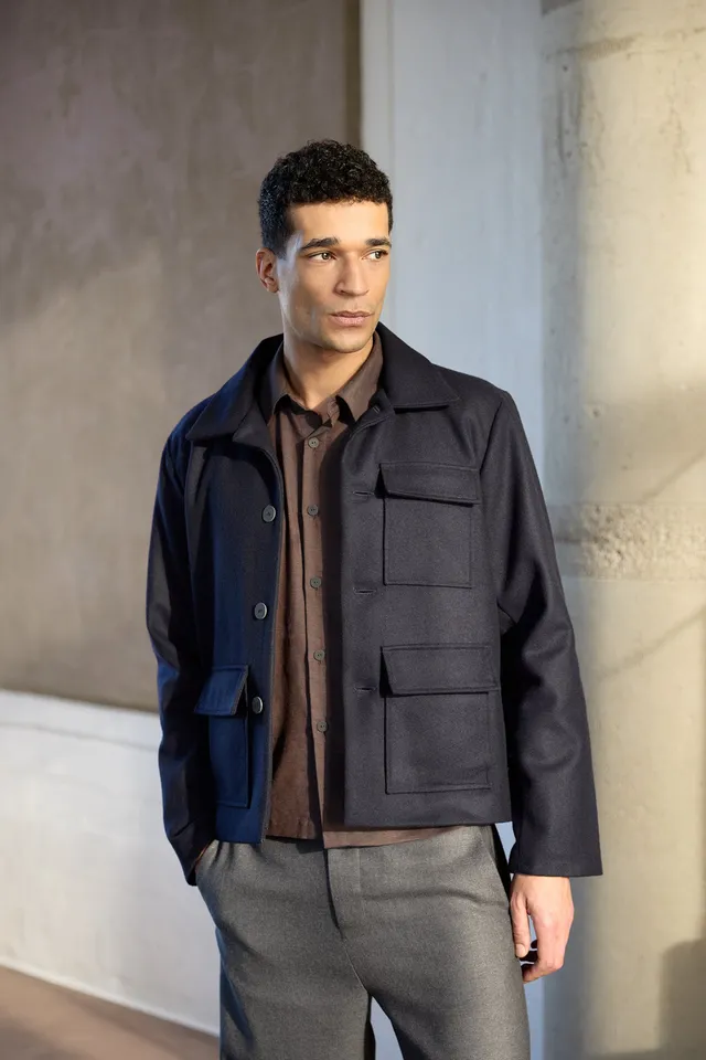 Christiane Strobel LEON Jacke recycelte Wolle Gr. S Dark Blue