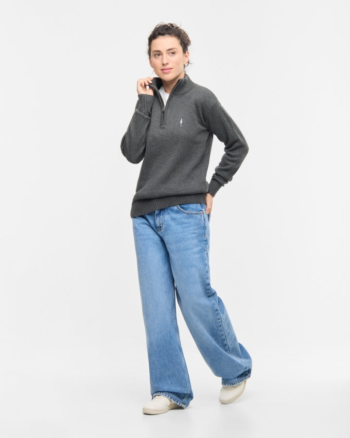 NIKIN TreePullover Quarter-Zip Knit Pullover Anthracite Mel Bio