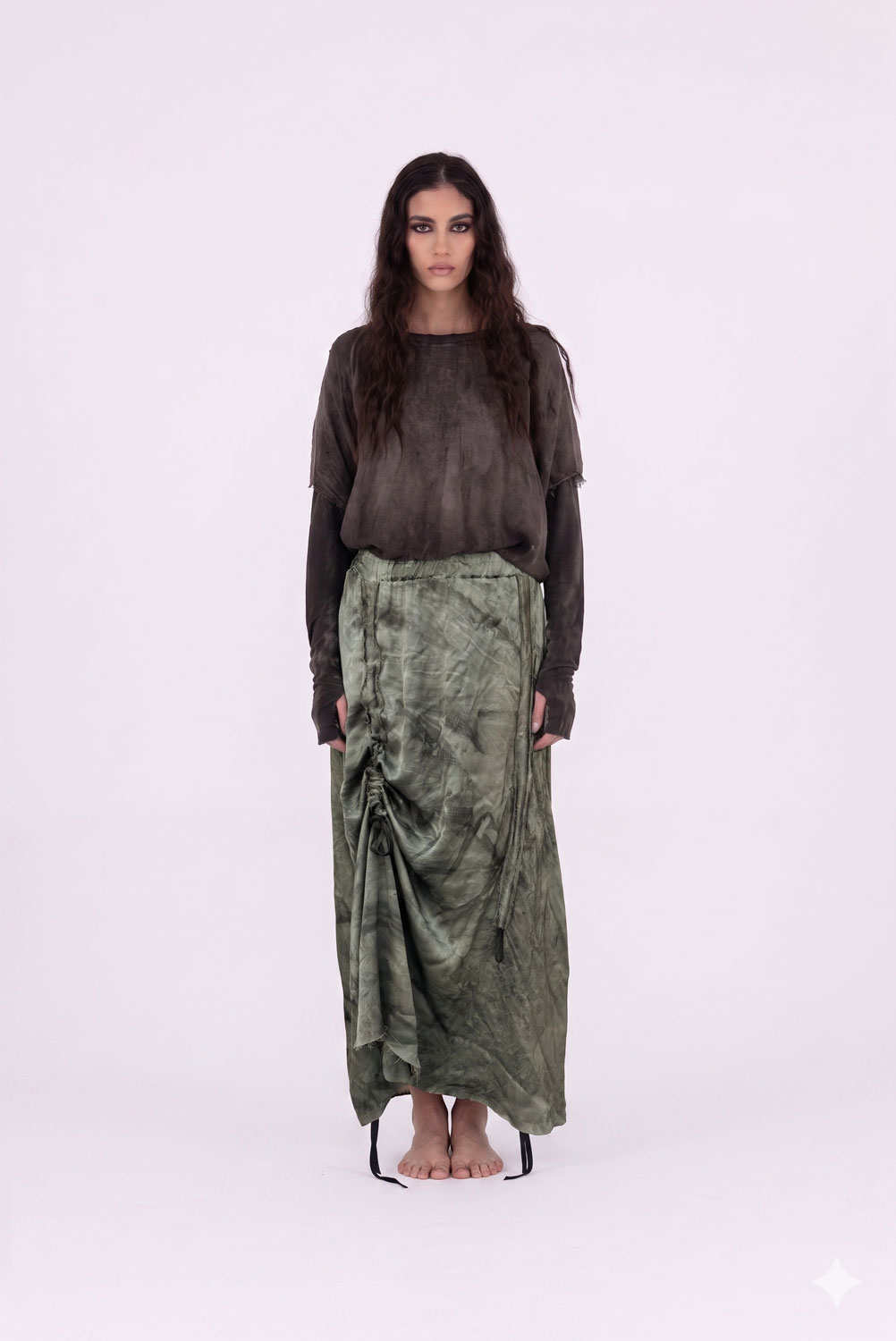 Sanctamuerte Gonne Lunga Rock Viskose-Satin Batik Lang