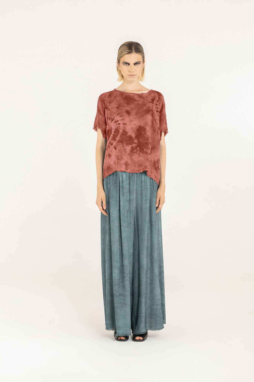 Sanctamuerte T-Shirt Boxy Tshirt Viskose-Satin Tie-Dye