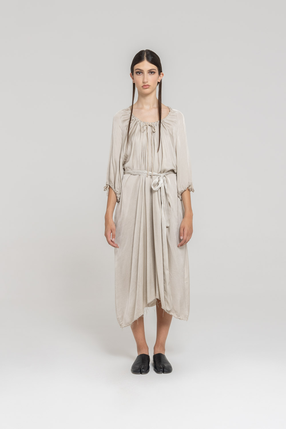 Sanctamuerte Maxi Abito Kleid Viskose-Satin mit Taschen