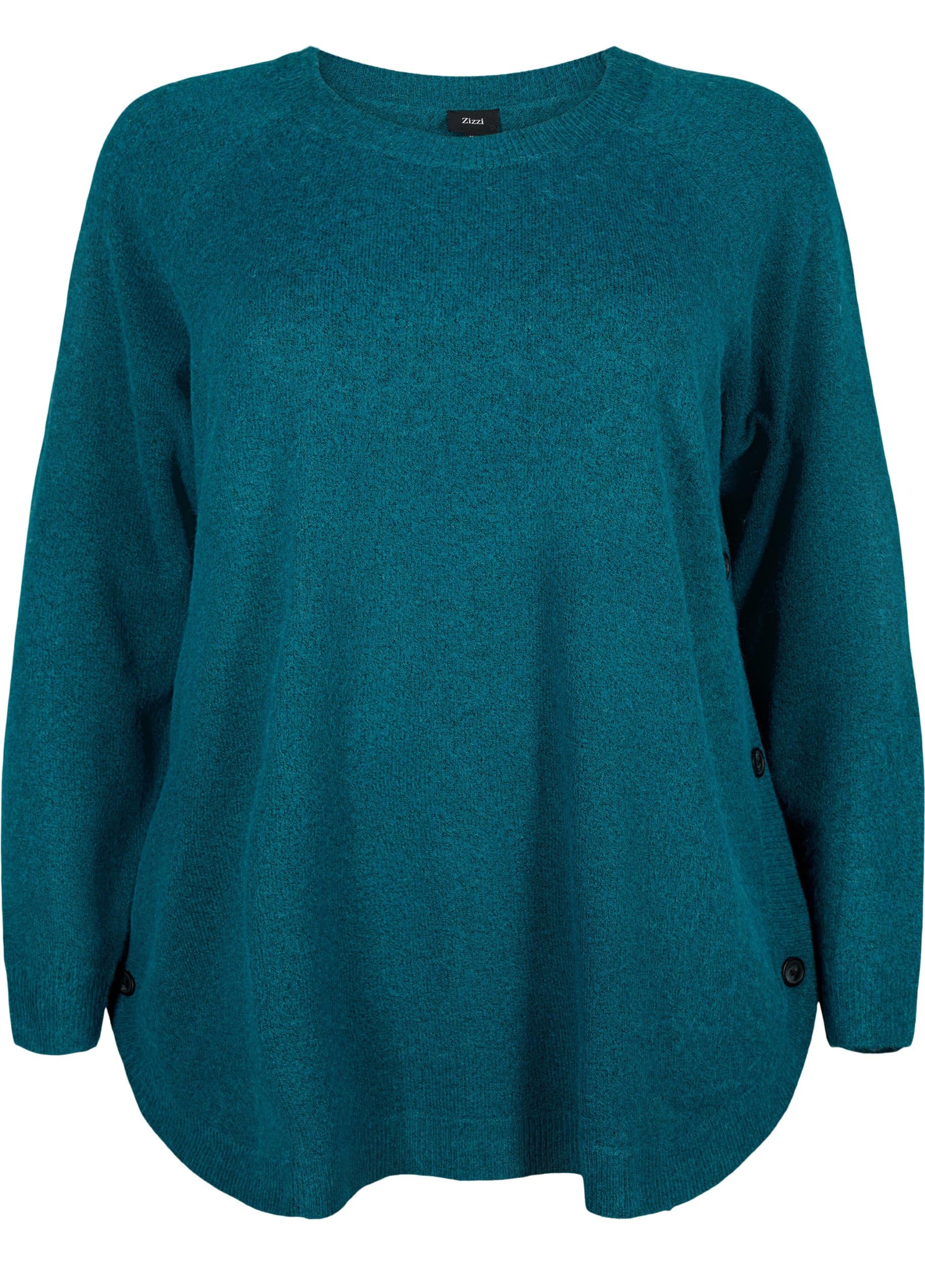 Zizzi Strickbluse Damen Rundhals Ripp Oversize
