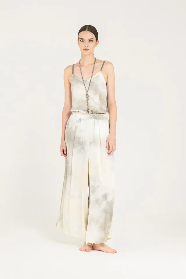 Sanctamuerte Pantaloni Palazzo Hose Viskose-Satin weites Bein