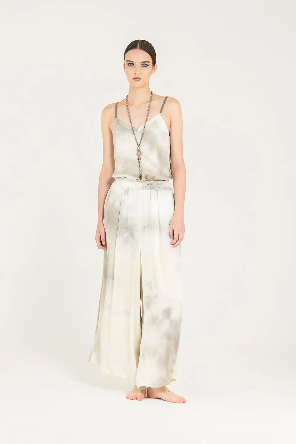 Sanctamuerte Pantaloni Palazzo Hose Viskose-Satin weites Bein