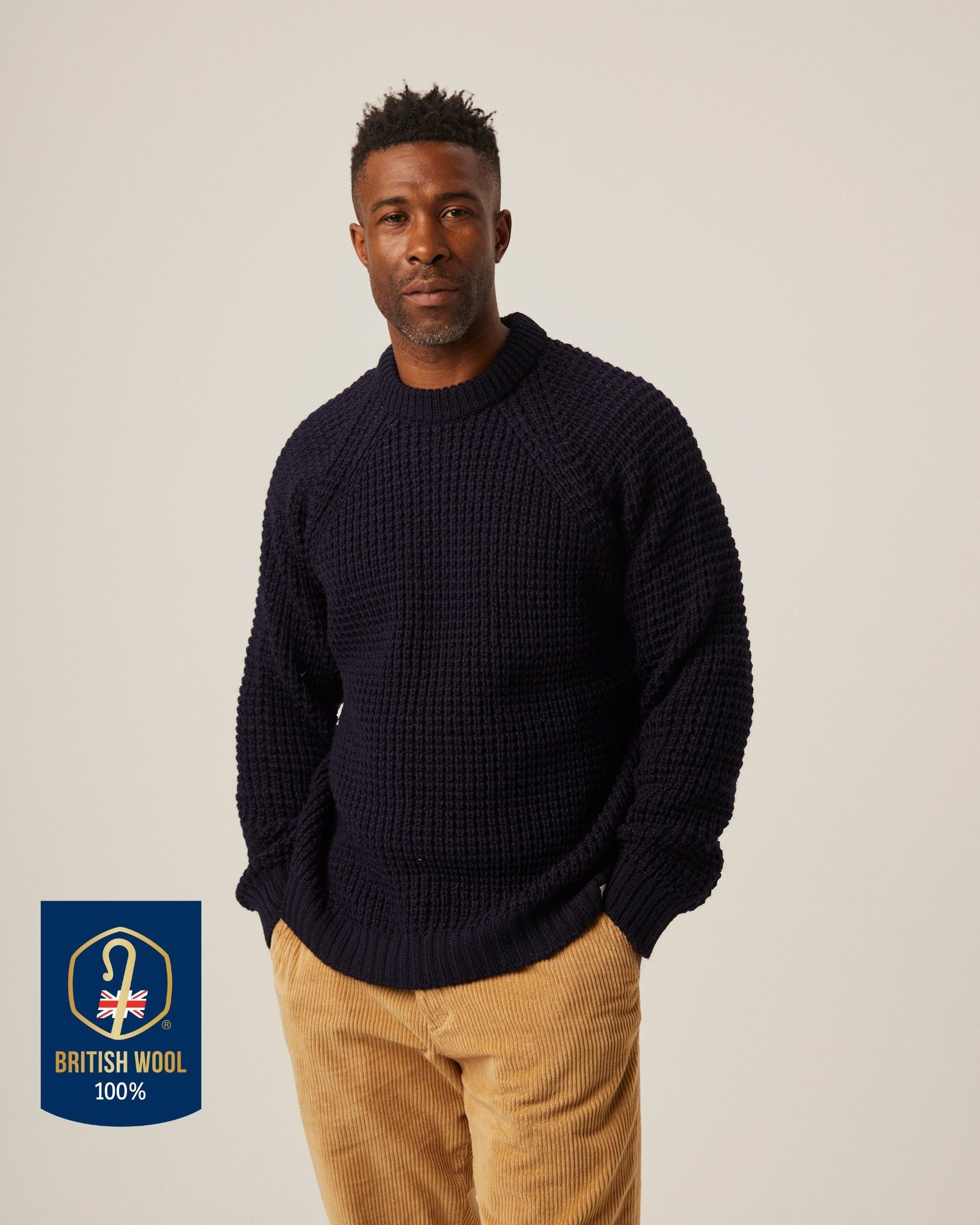 Peregrine Waffle Crew Jumper Wollpullover Navy