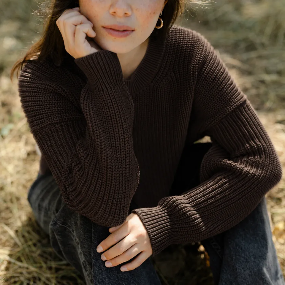 NORDLICHT Mara Grobstrick Pullover Braun Bio-Baumwolle