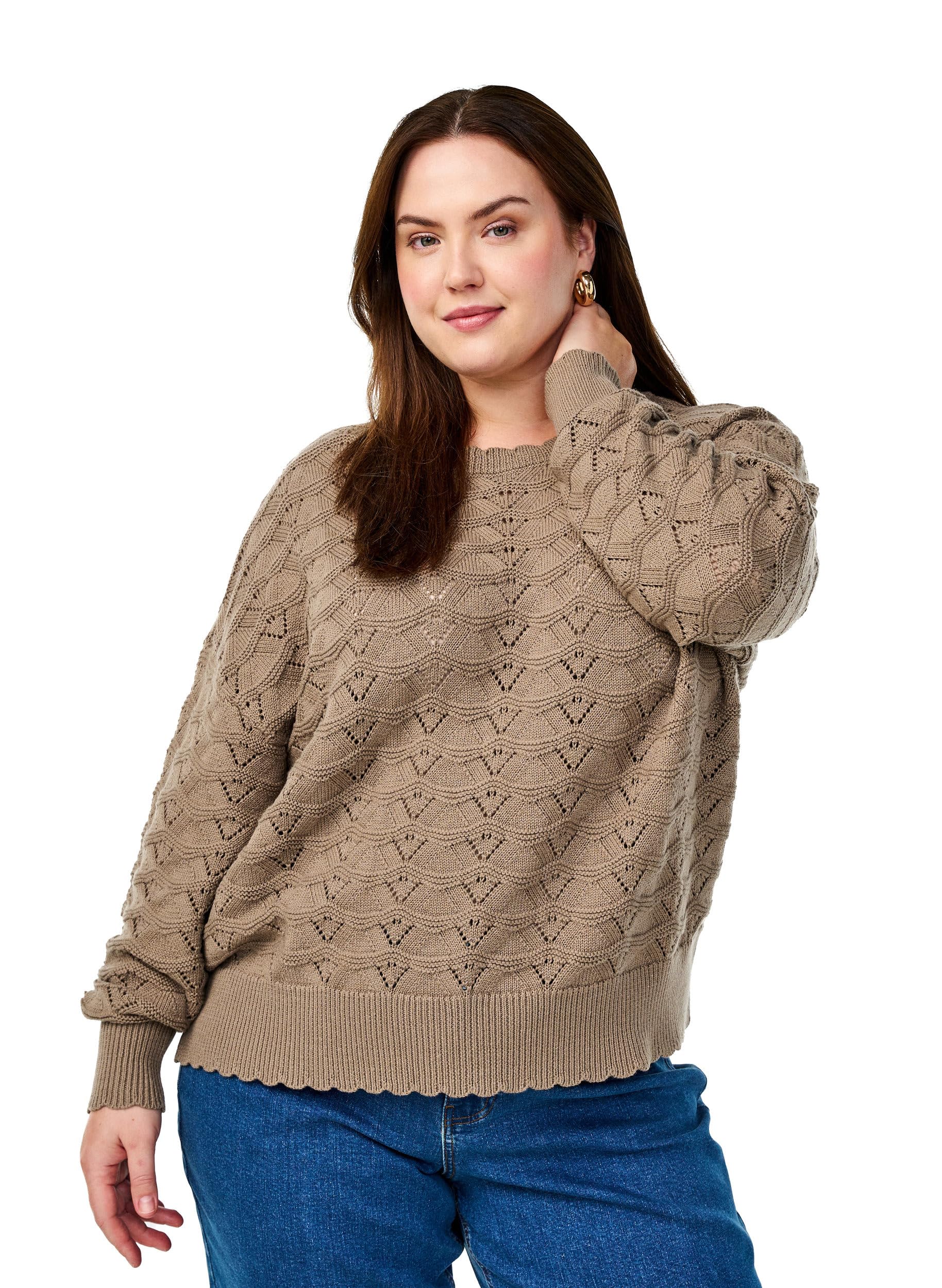 Zizzi Strickbluse Baumwollmix Desert Taupe Gr.50-52