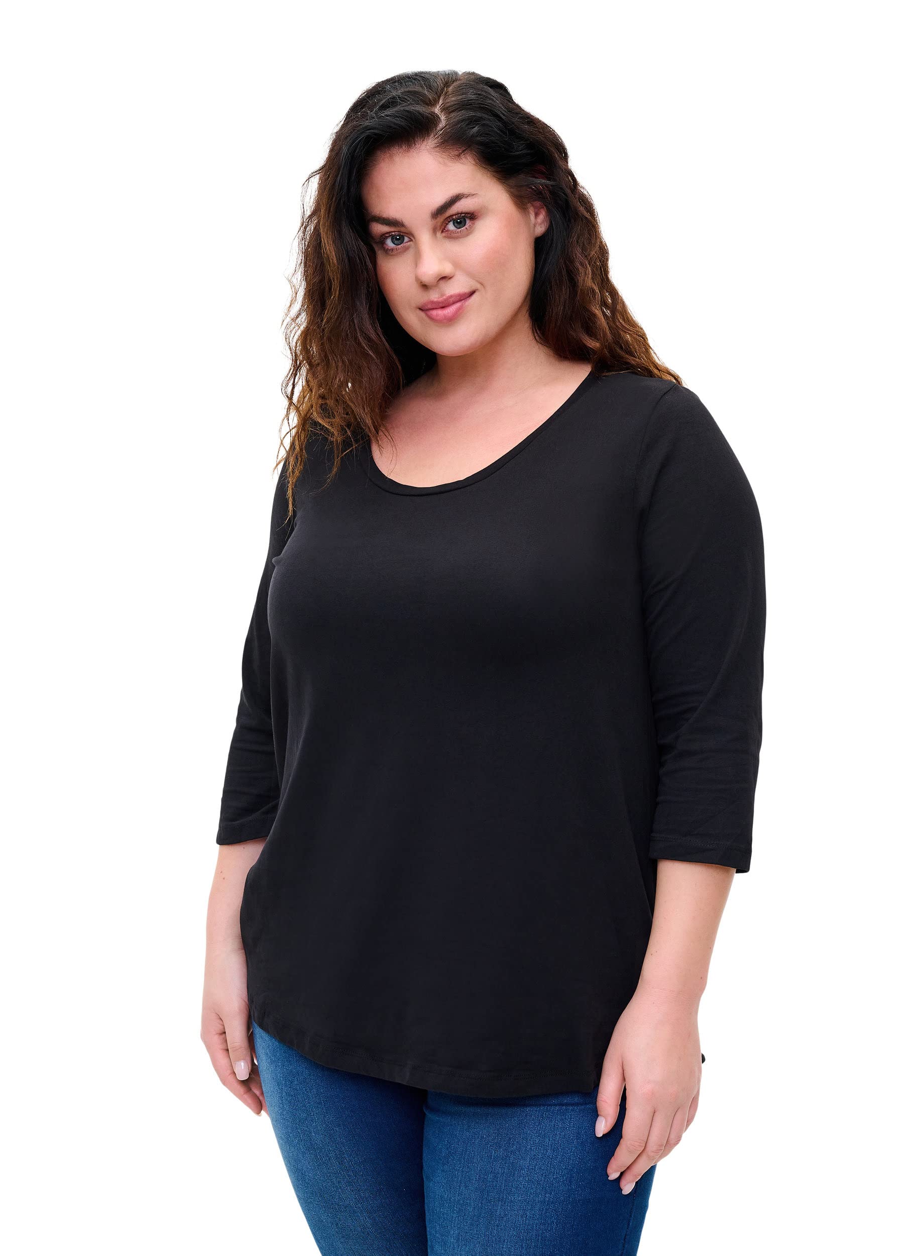 Zizzi Basic T-Shirt 3/4-Arm Große Größen Schwarz