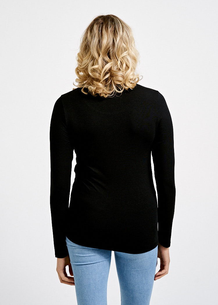 Wijld Maya Black Langarmshirt Damen Rundhals Holz