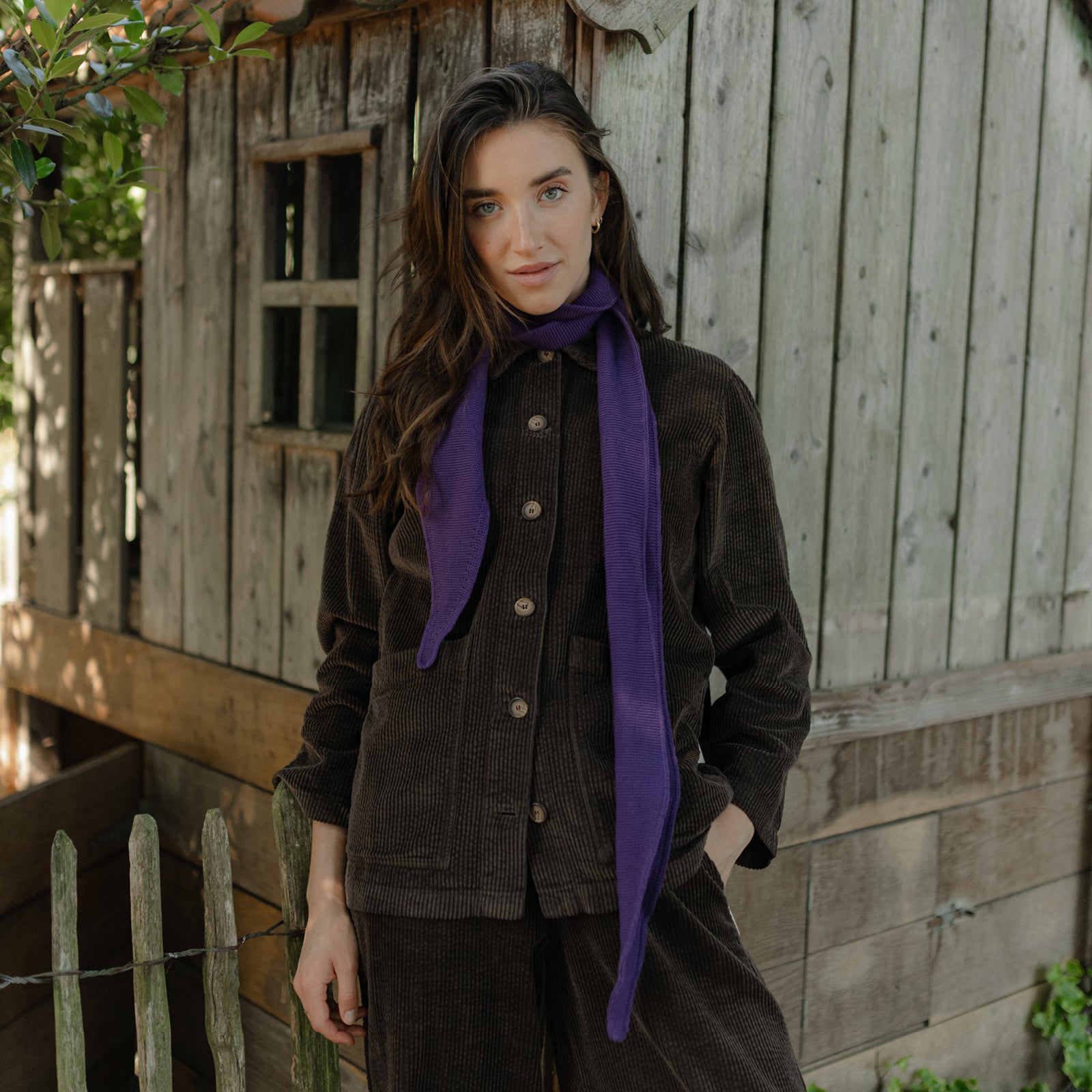 NORDLICHT Mini Strickschal Lang Lila Baumwolle