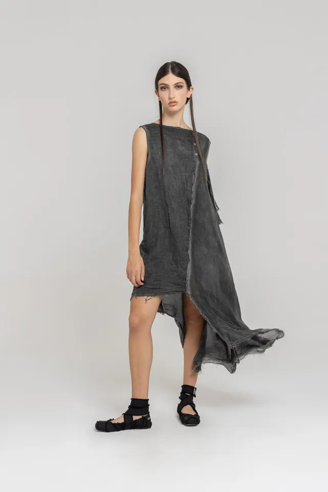 Sanctamuerte Abiti Abito Midi Smanicato Kleid Leinen