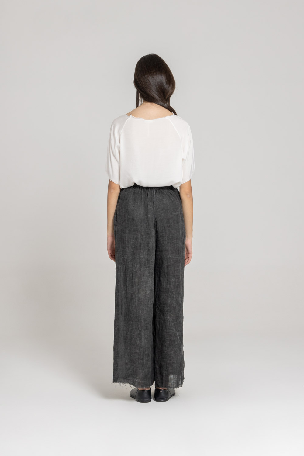 Sanctamuerte Pantaloni Palazzo Hose Leinen Gummibund
