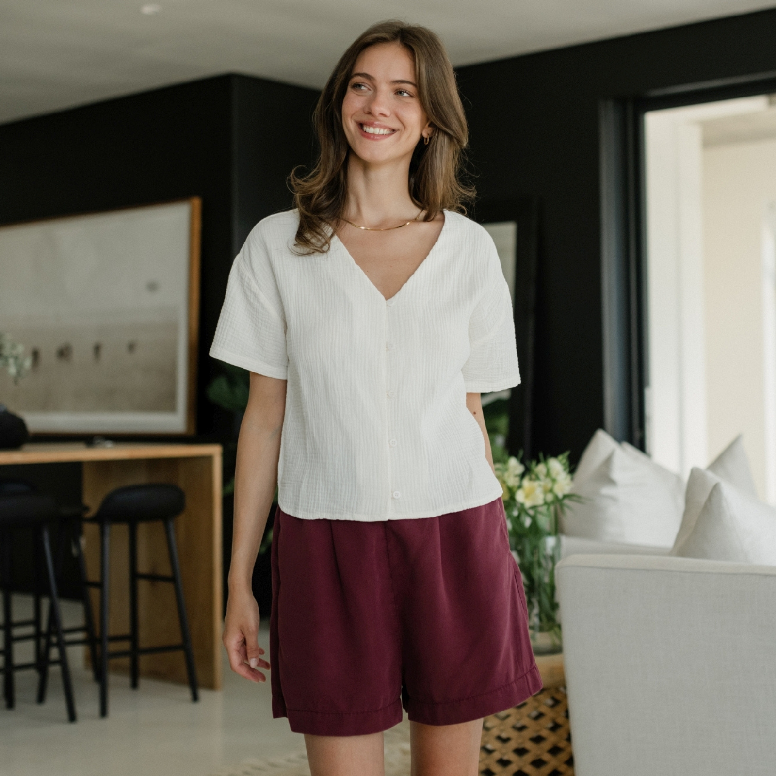 NORDLICHT Freja Musselin Shirt Kurzarm Bio-Baumwolle
