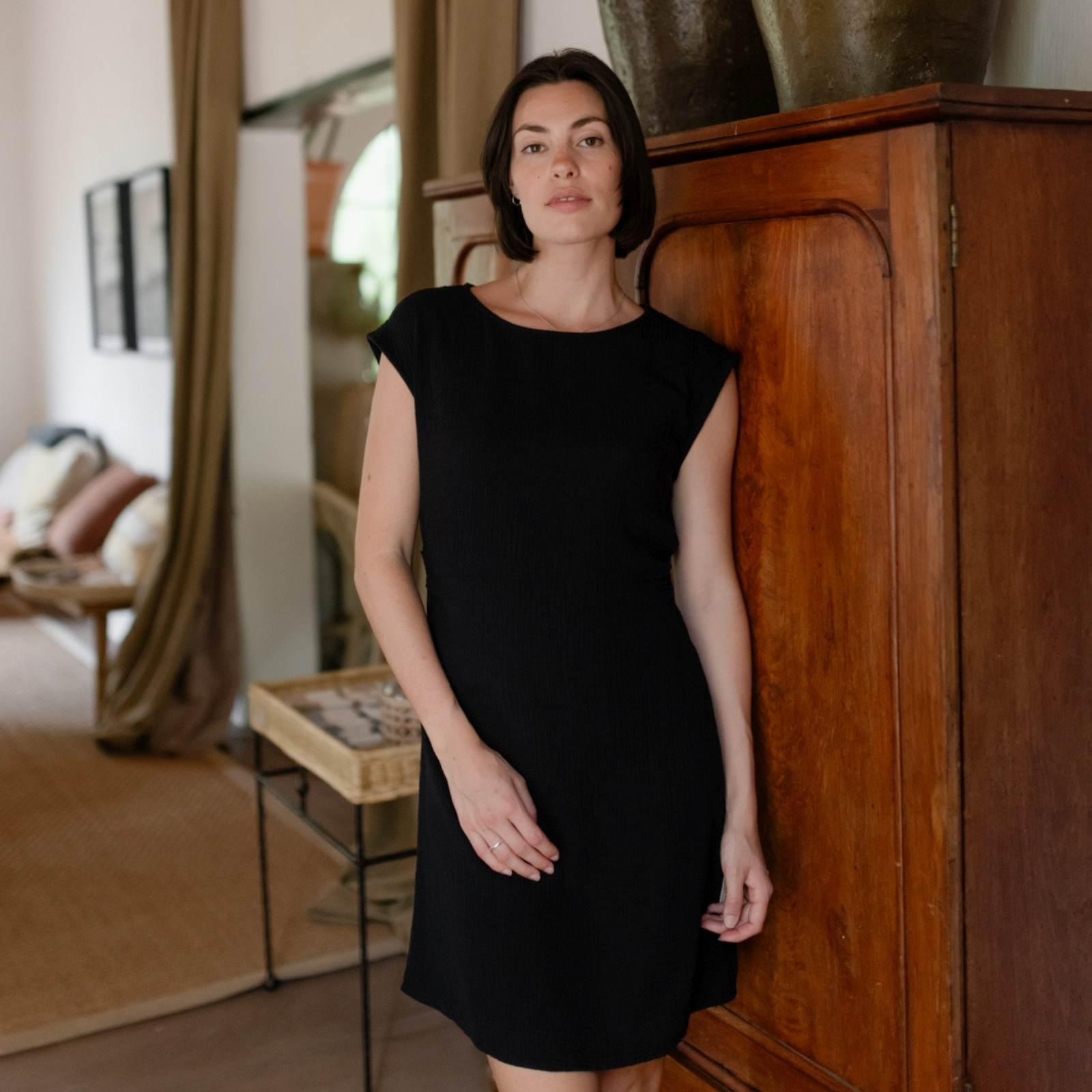 NORDLICHT Jule Musselin Kleid Schwarz Bio-Baumwolle