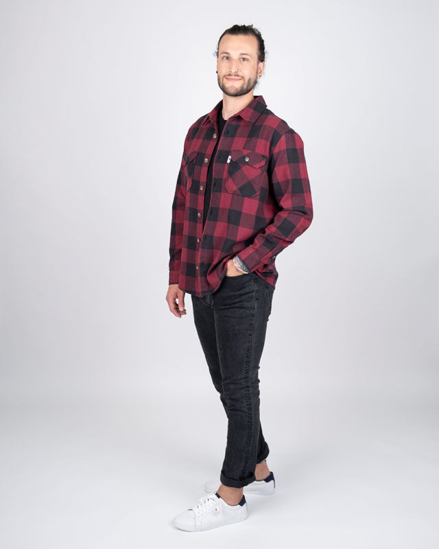 NIKIN TreePlanter Overshirt Check Hemd Deep Maroon-Black