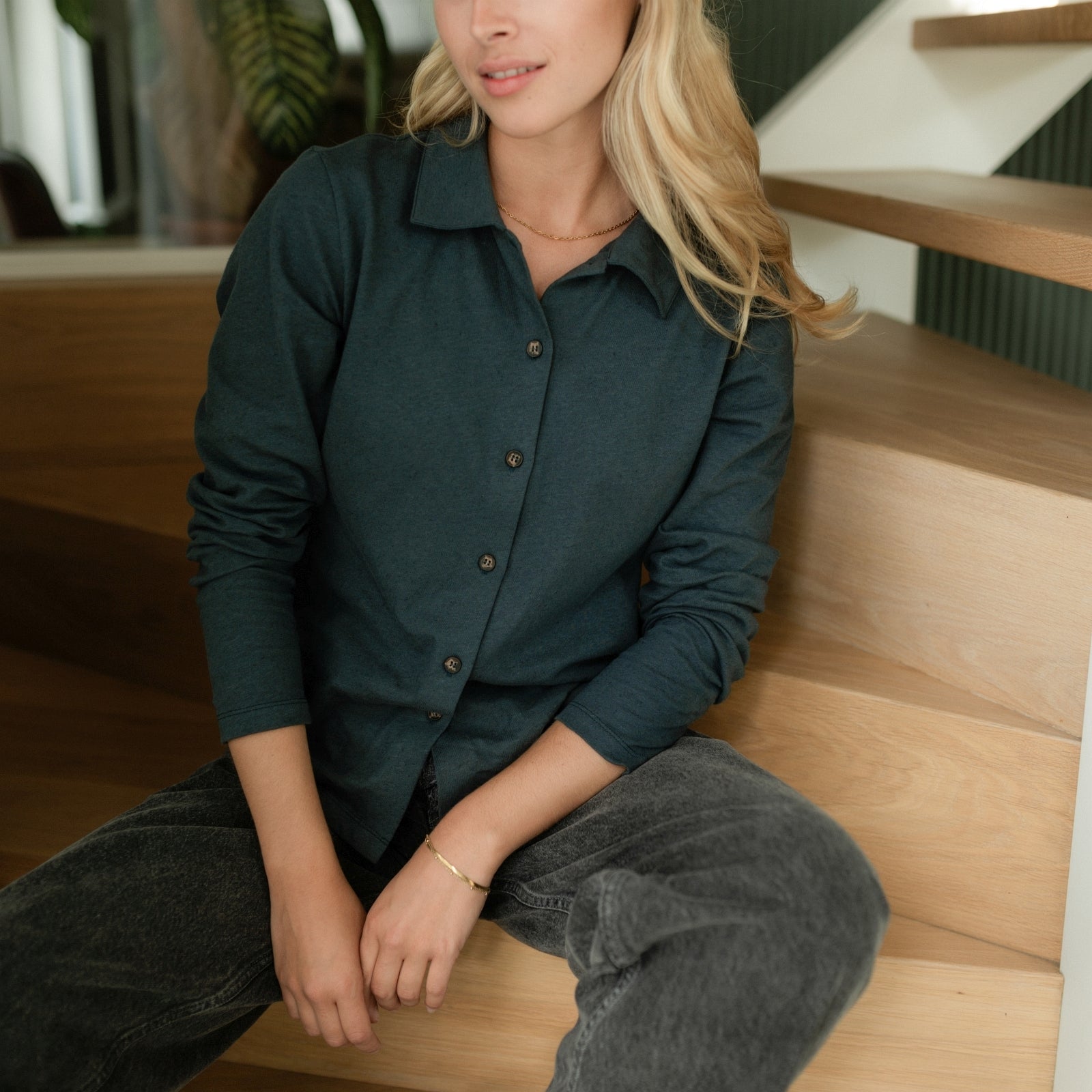 Nordlicht Sara Jersey Bluse Grün Leinenmix