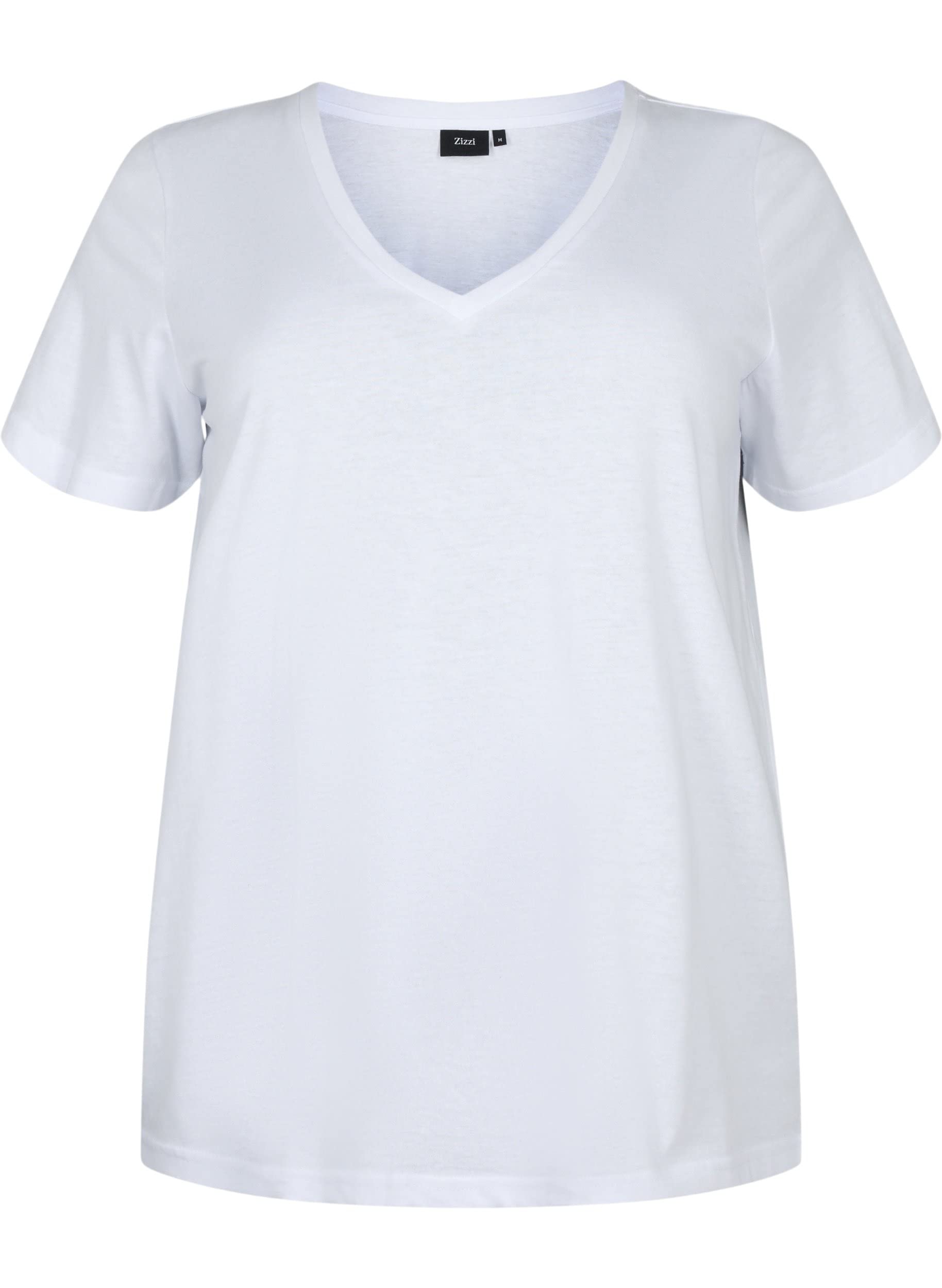 Zizzi T-Shirts Basic T-Shirt V-Ausschnitt Bright White 42-44