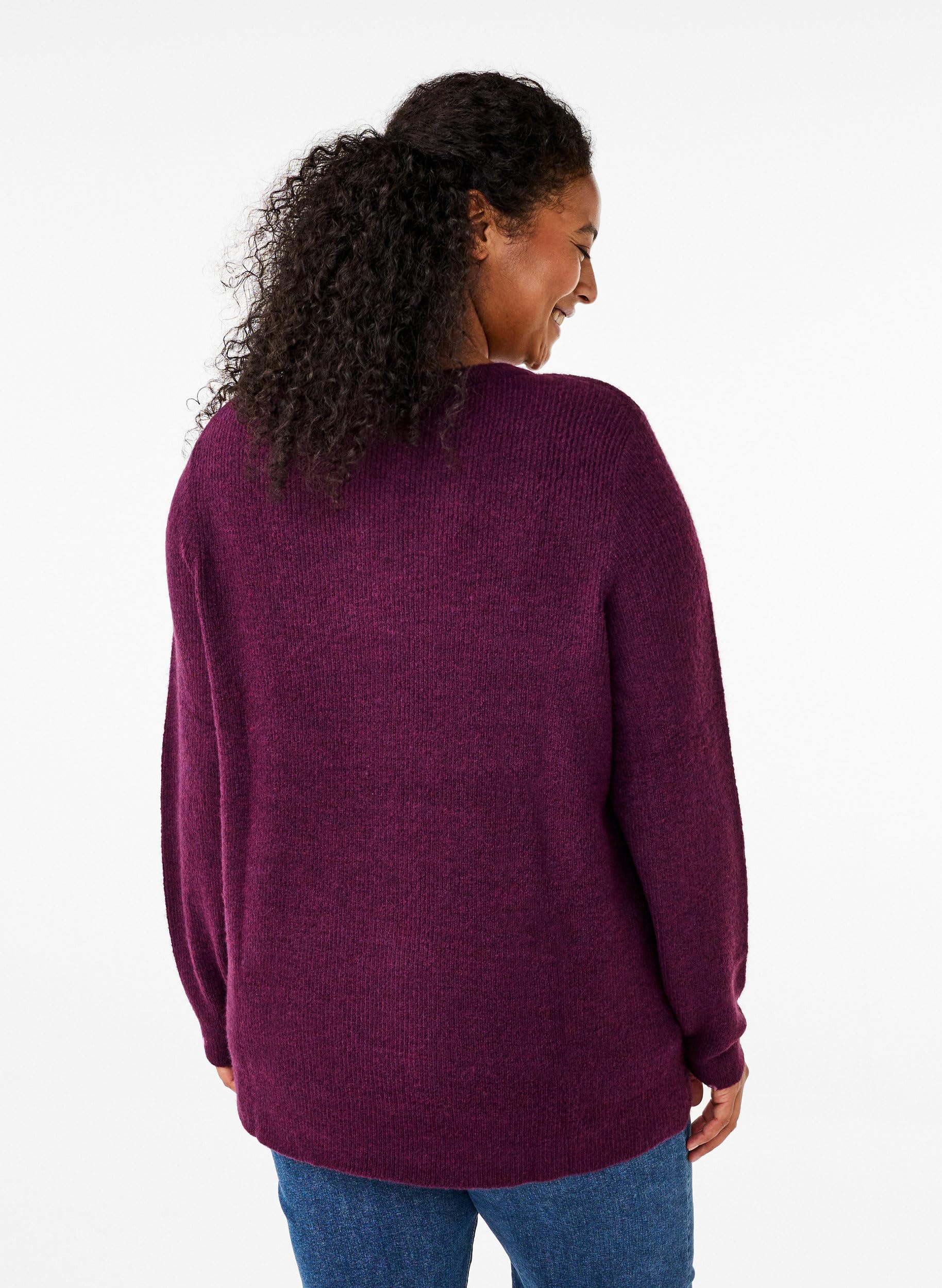Zizzi Strickpullover Rippenstrick Rundhals Schwarz 50-52