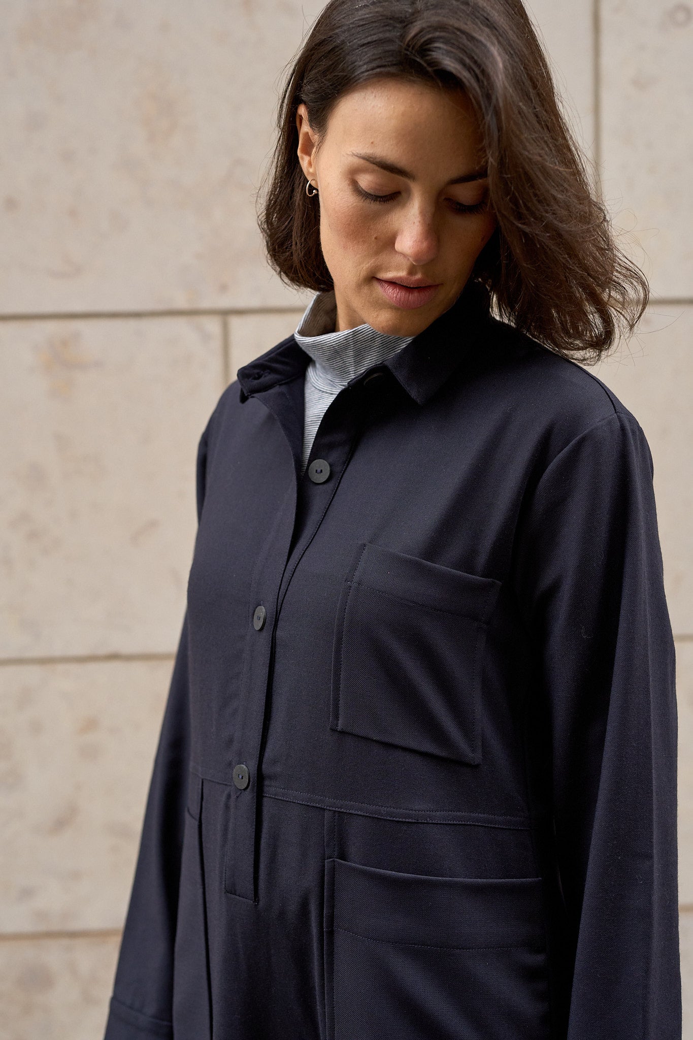 Christiane Strobel JOSIE Hemdblusenkleid Blau Wollmischung Größe S