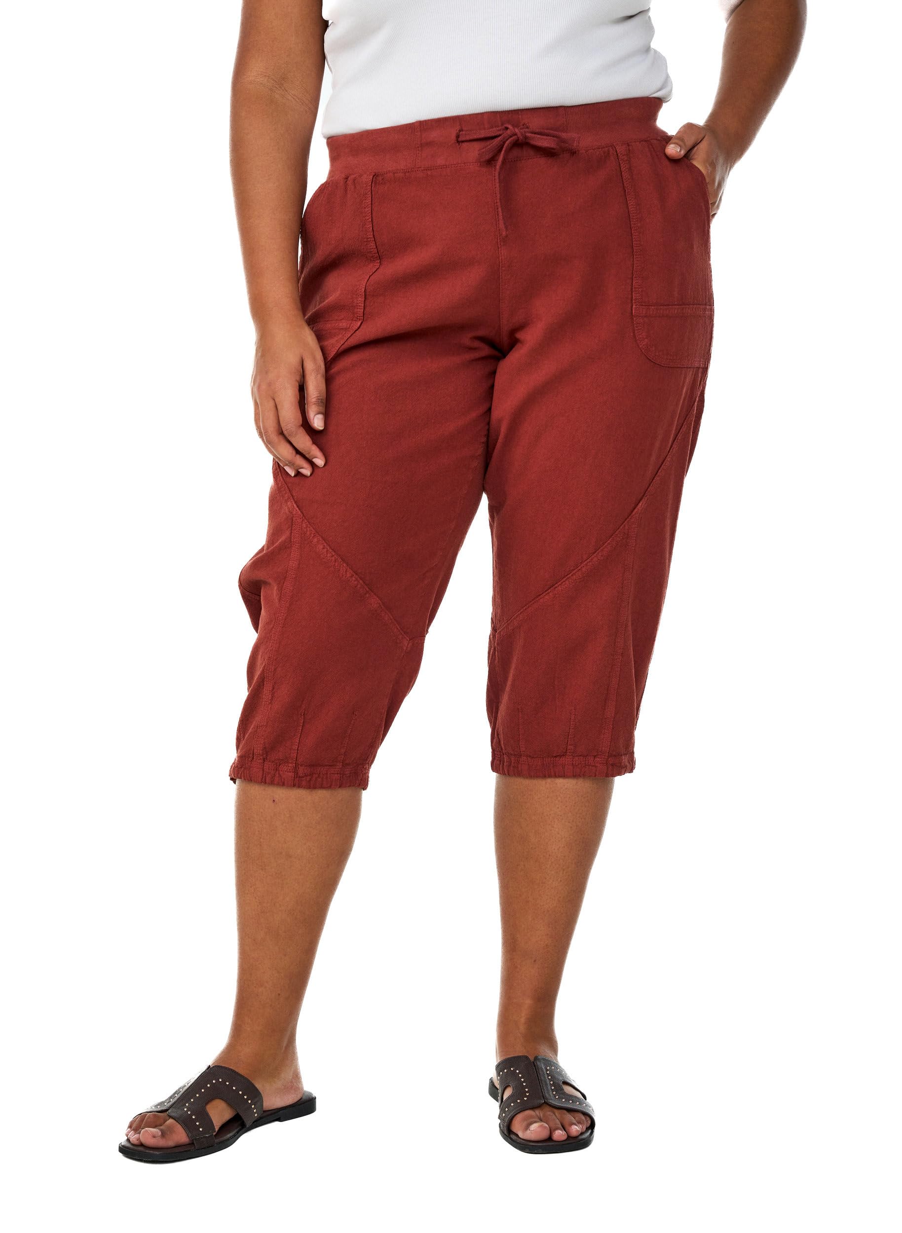 Zizzi 3/4 Hose Capri Baumwolle Taschen lockere Passform