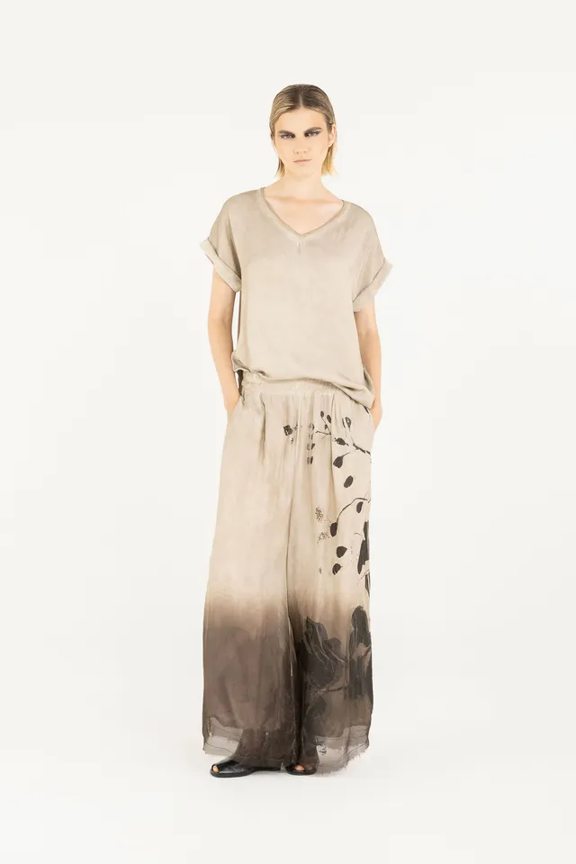 Sanctamuerte Pantaloni Pantalone Palazzo Hose Degradé Floral