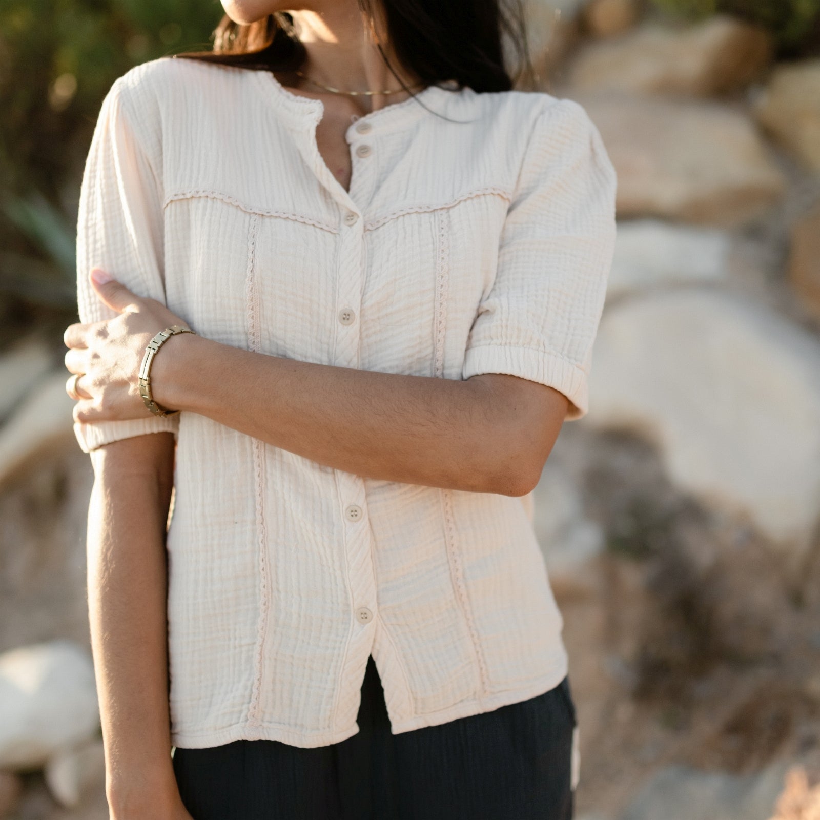 NORDLICHT Emi Musselin Bluse Natur Bio-Baumwolle