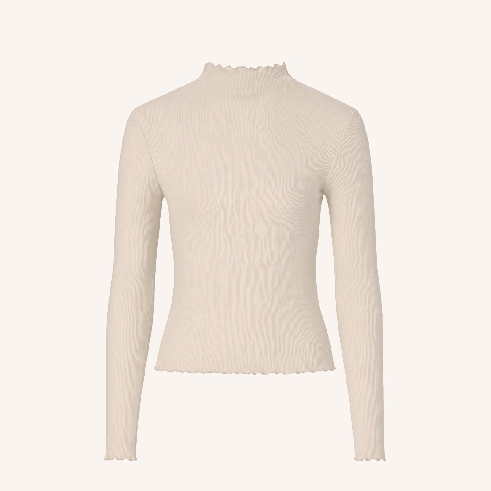 Nordlicht Lica Ripp Langarmshirt Natur mit Stehkragen