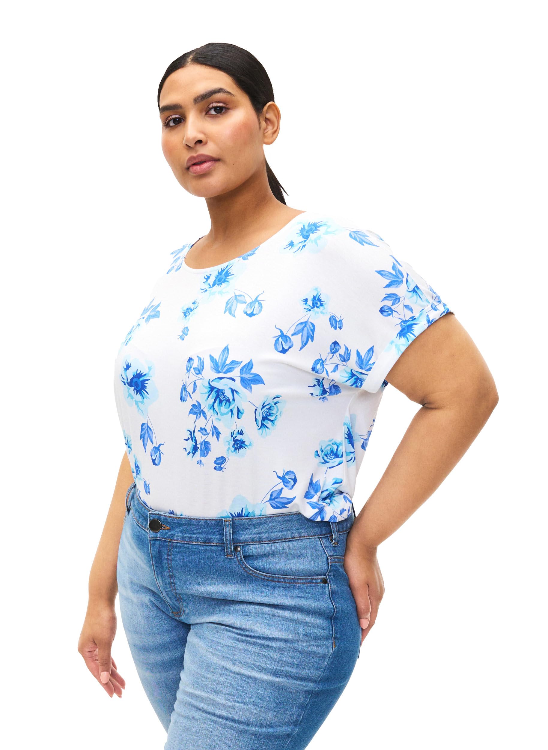 Zizzi T-Shirt Viskose Rundhals Blumenprint Große Größen 42–60