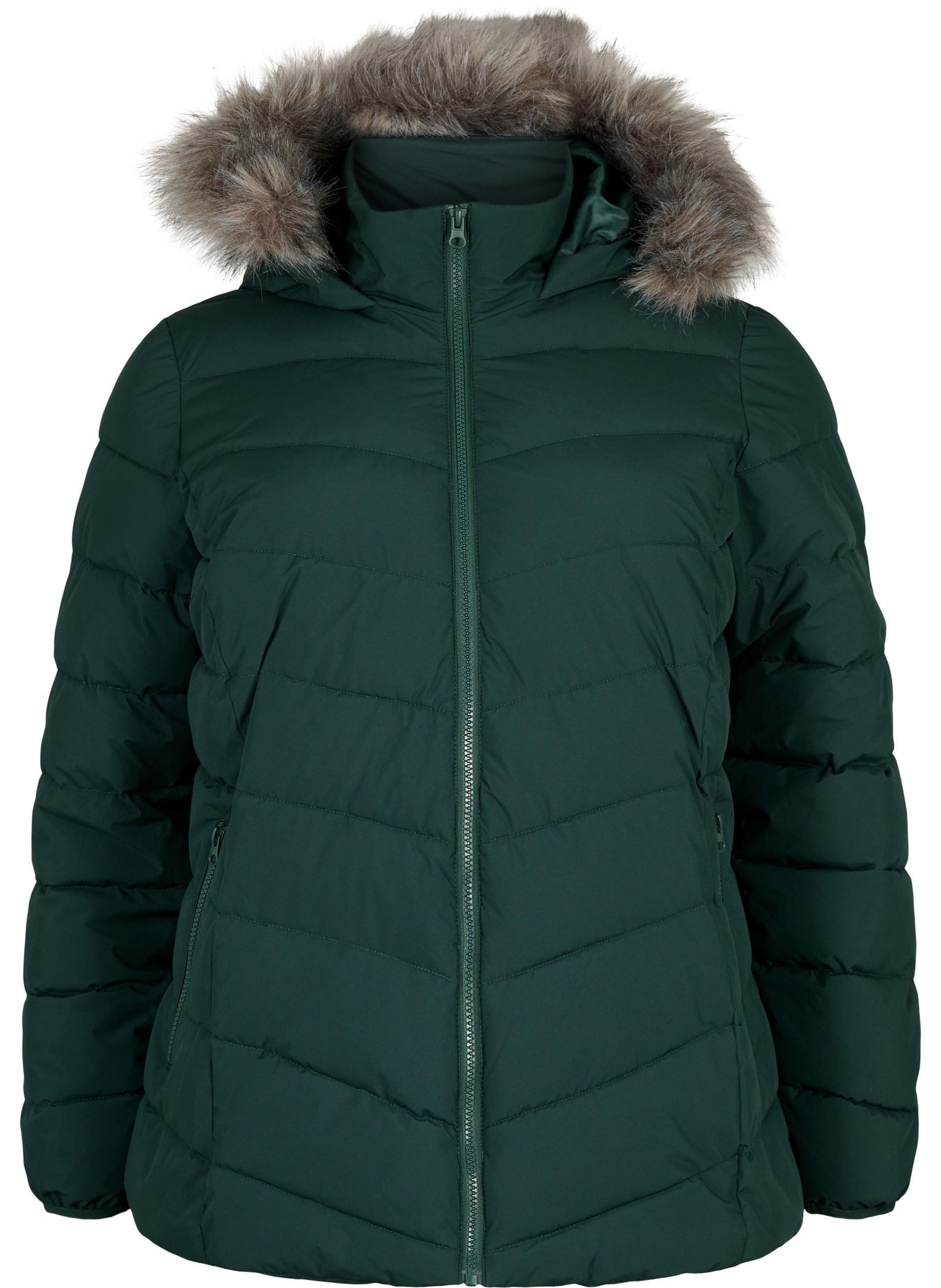 Zizzi Steppjacke Kapuze Fellkragen Schwarz Damen