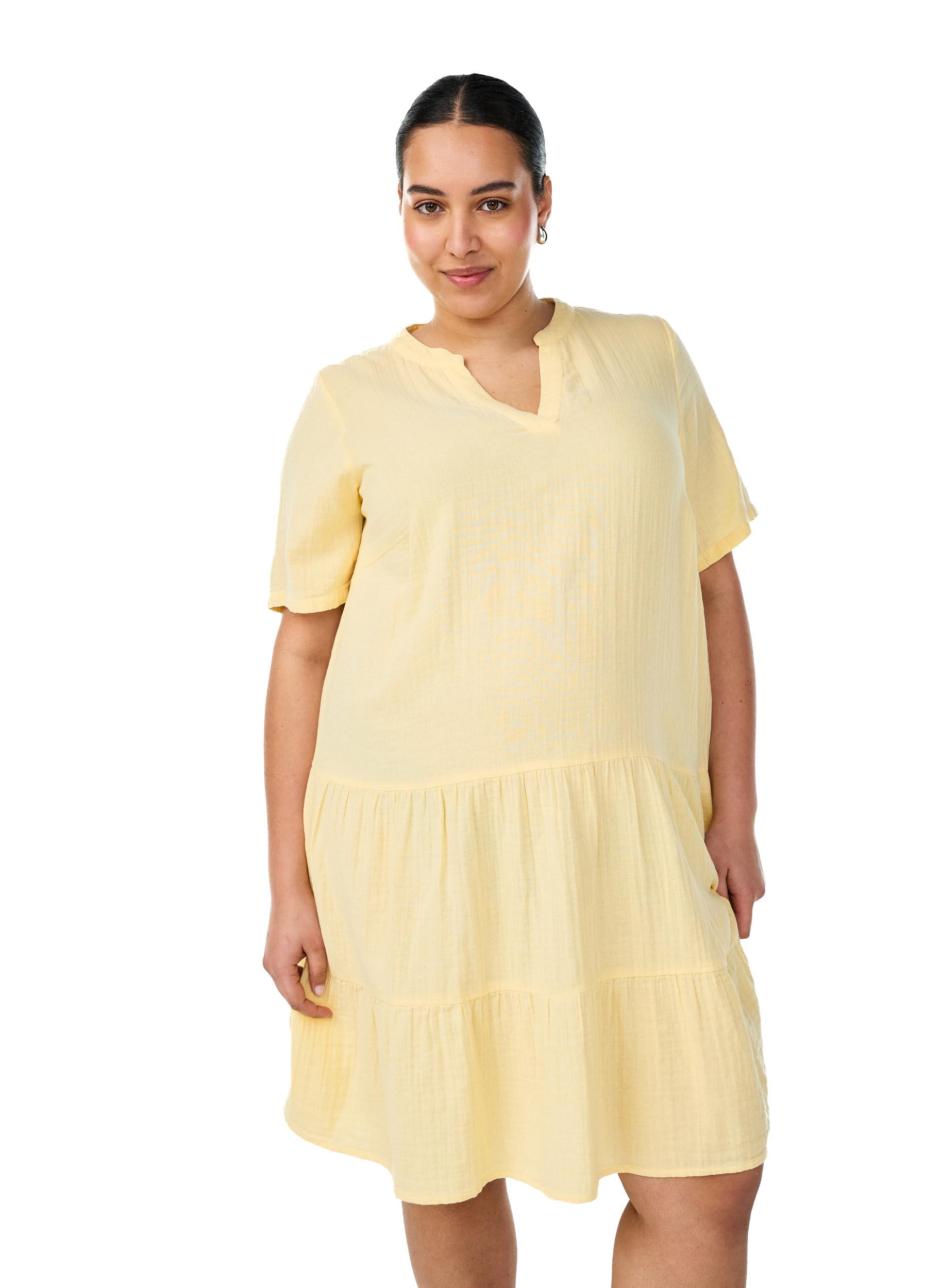Zizzi Musselin Kleid V-Ausschnitt Schwarz 46-48 Baumwolle