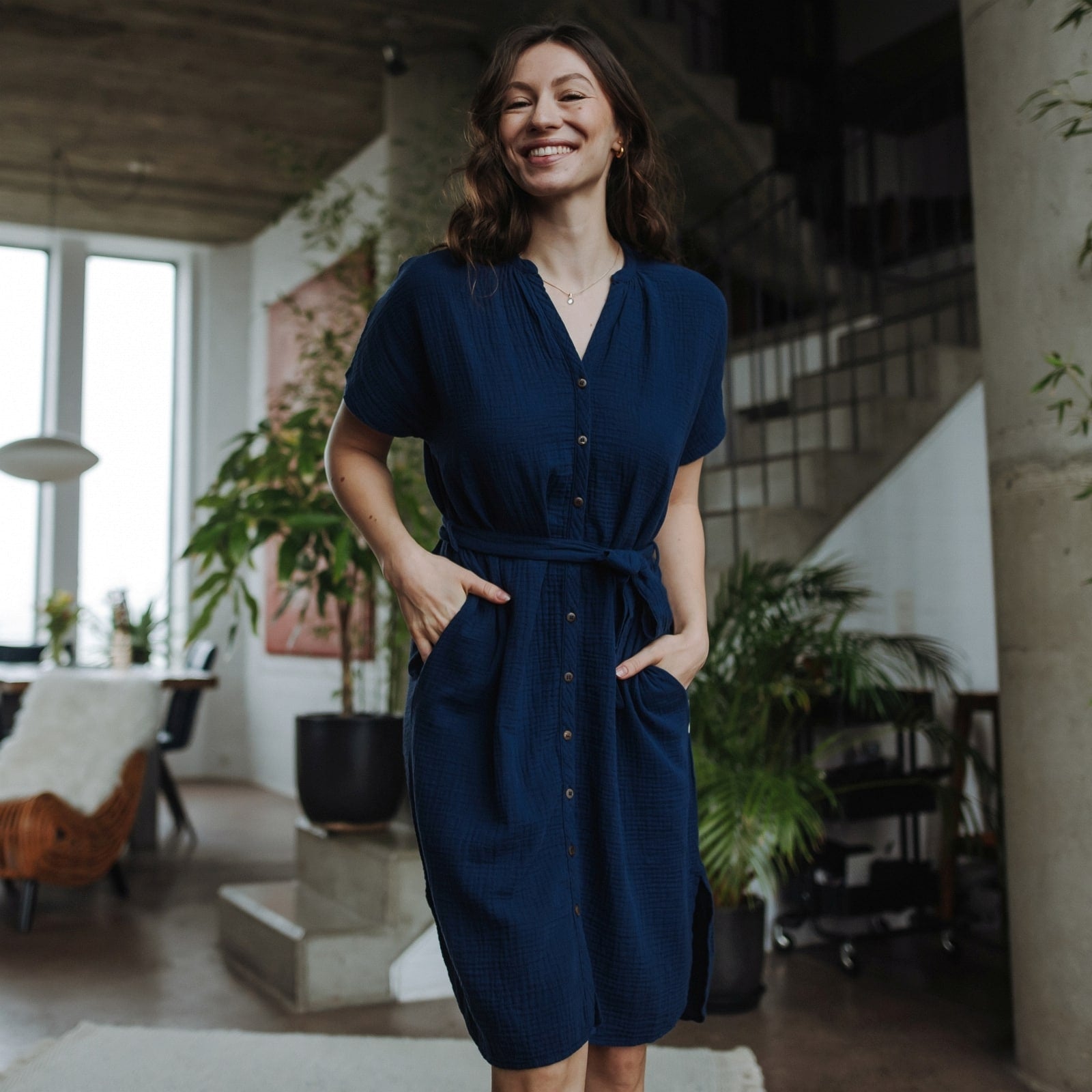 Nordlicht Ella Musselin Blusenkleid Damen mit Taschen