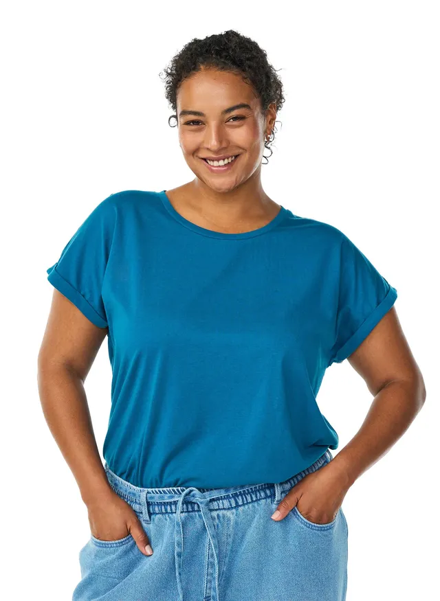 Zizzi T-Shirt Baumwollmix Rundhals Relaxed Fit Große Größen