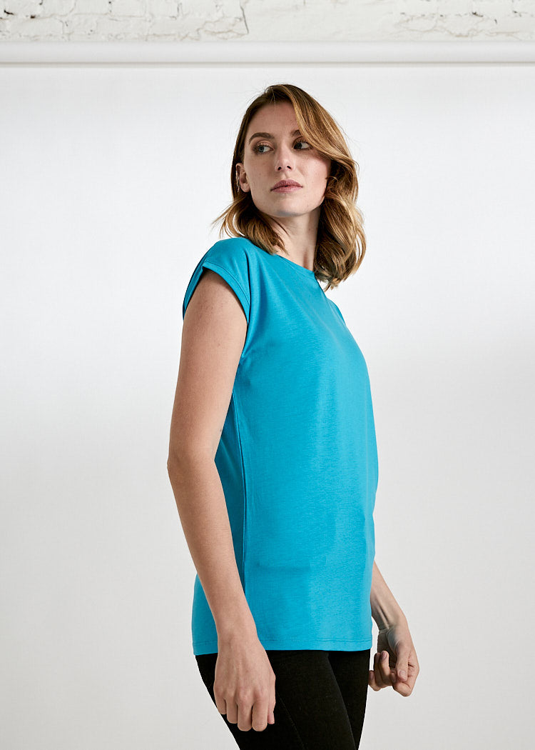 Wijld WoodShirt Elena Damen T-Shirt Blau Überschnitten