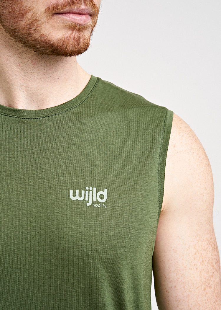 Wijld Sleeveless Herren Sportshirt Olive Lyocell