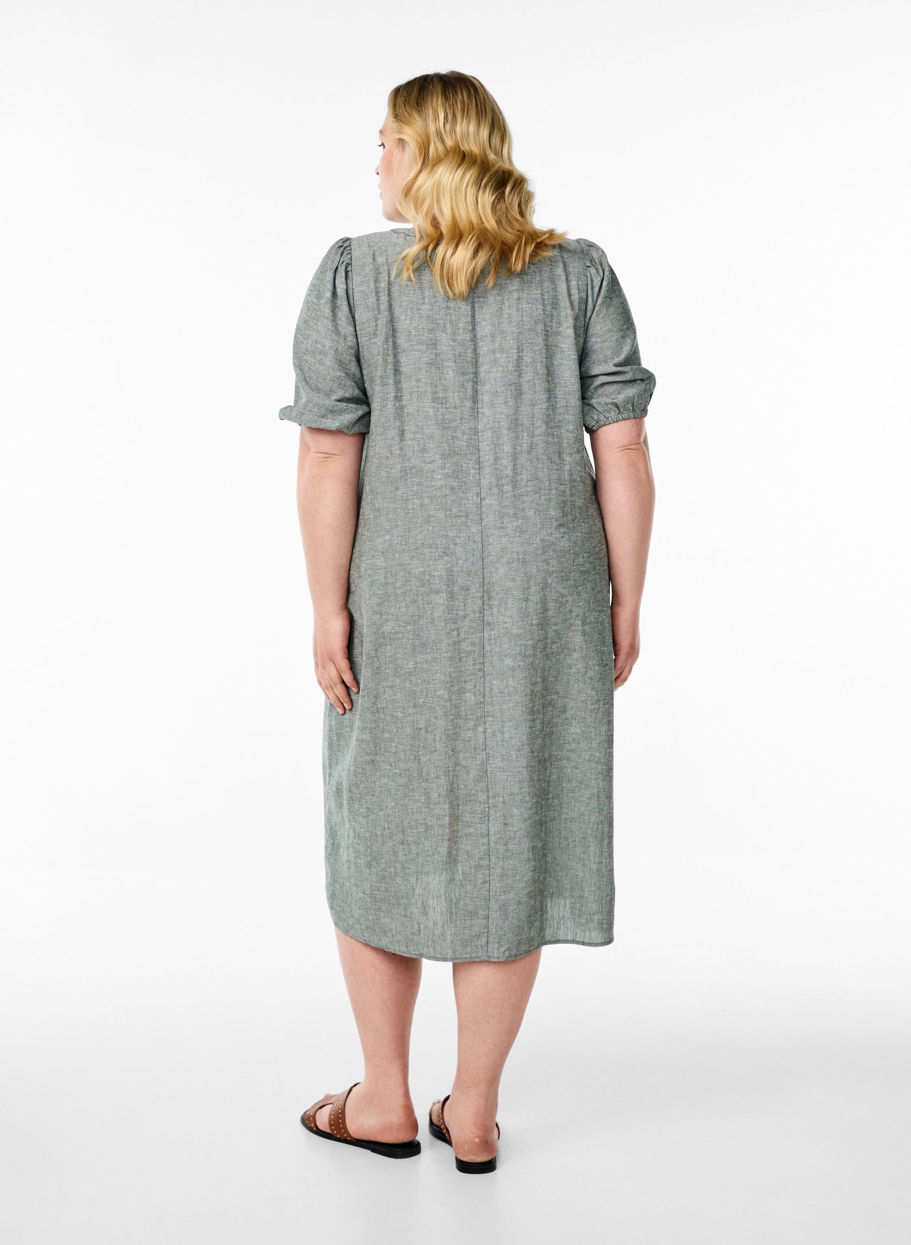 Zizzi Dresses Midi-Kleid Viskose Leinen V-Ausschnitt 42-60