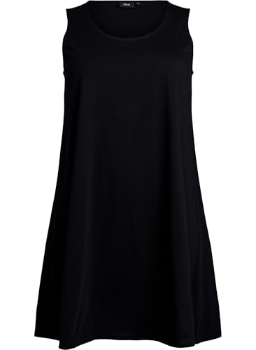Zizzi Kleid Baumwolle Rundhals A-Linie Schwarz 46-48