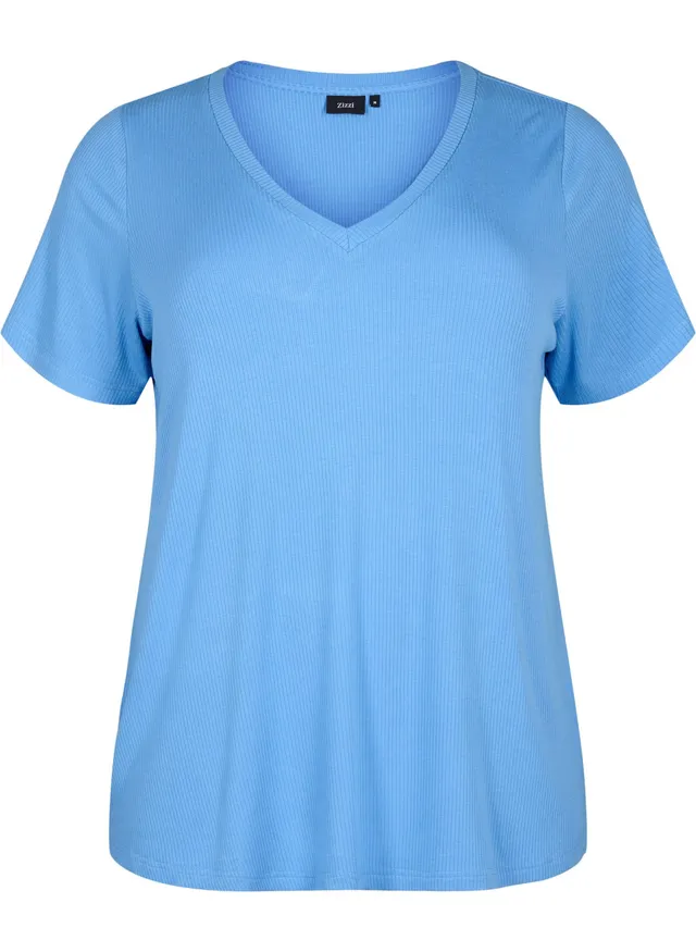 Zizzi T-Shirts T-Shirt Viskose Ripp V-Ausschnitt 42-60