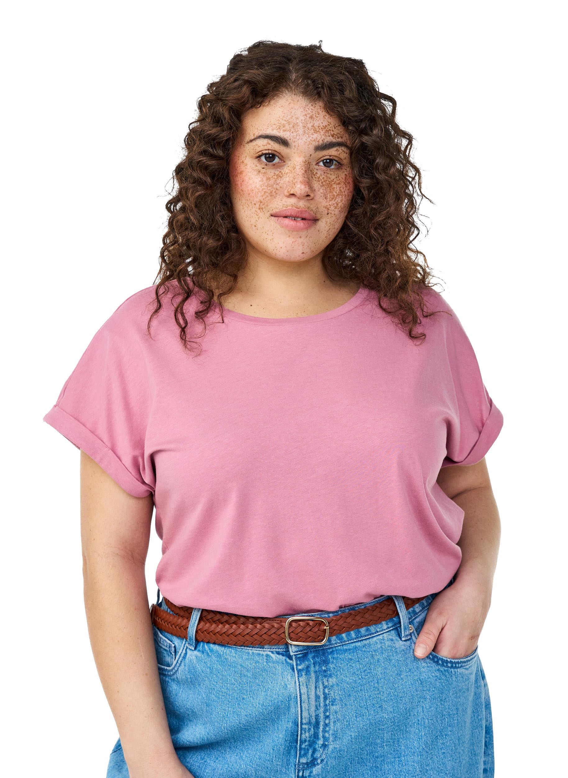 Zizzi T-Shirt Baumwollmix Rundhals Relaxed Fit Große Größen