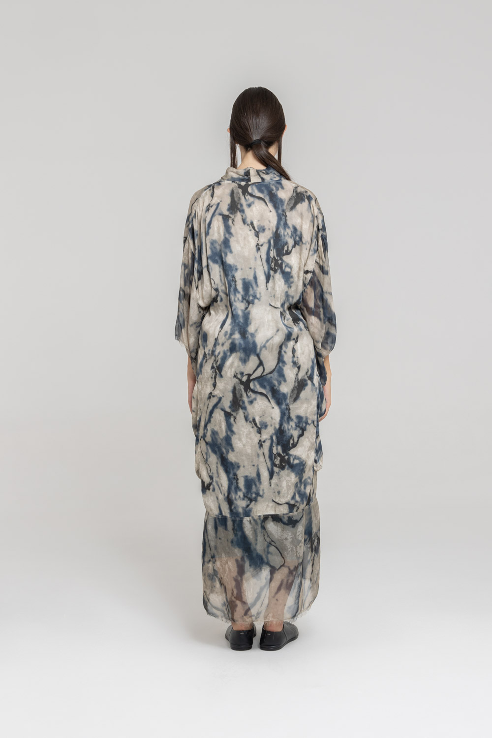 Sanctamuerte Abiti Kimono Kleid Viskose Marble-Print lang