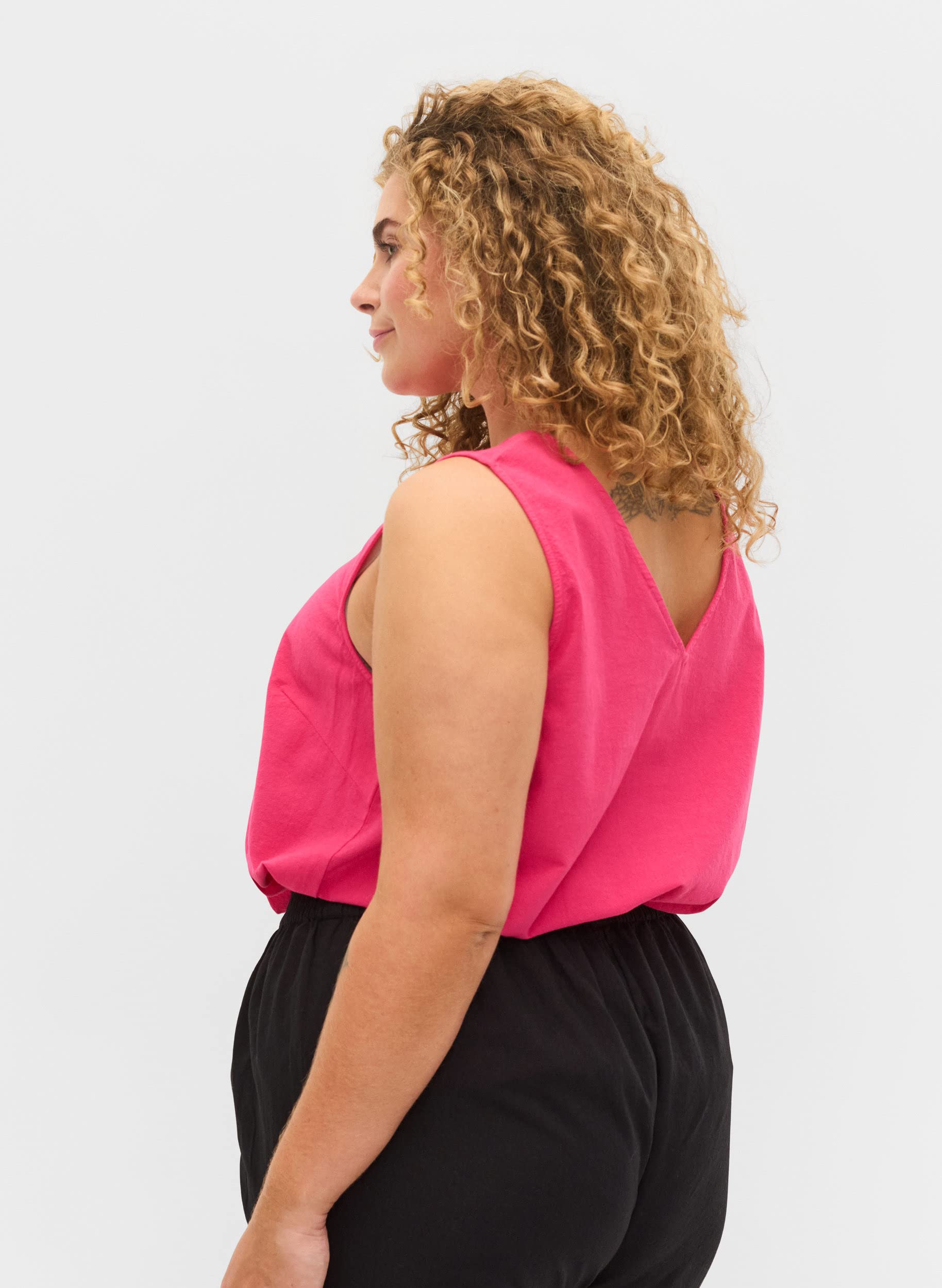 Zizzi Baumwolltop Damen Rundhals Top 100% Baumwolle A-Linie