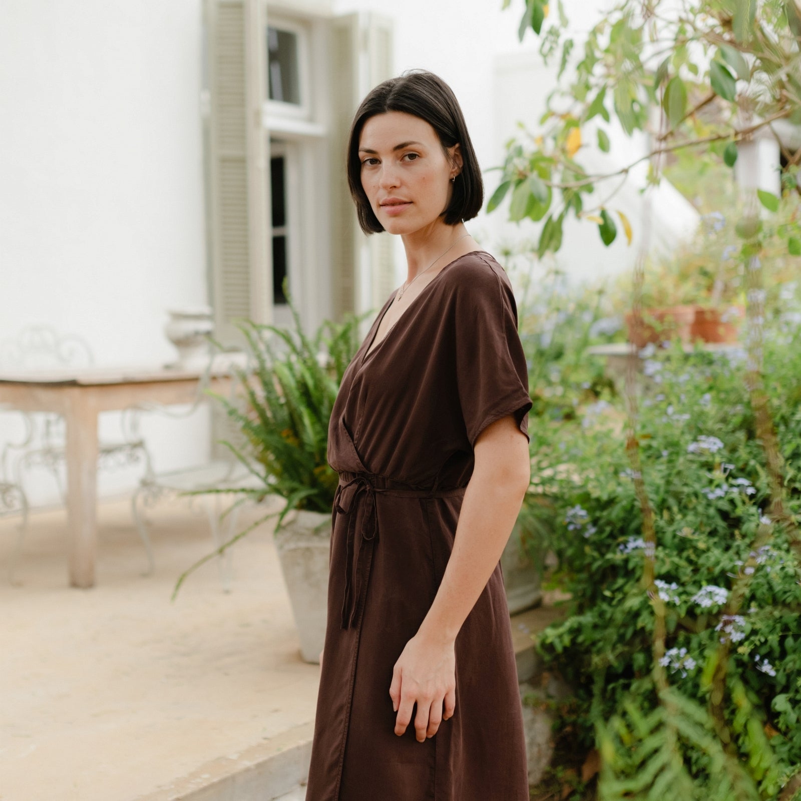 Nordlicht Tilda Wickelkleid braun Tencel Rückenausschnitt