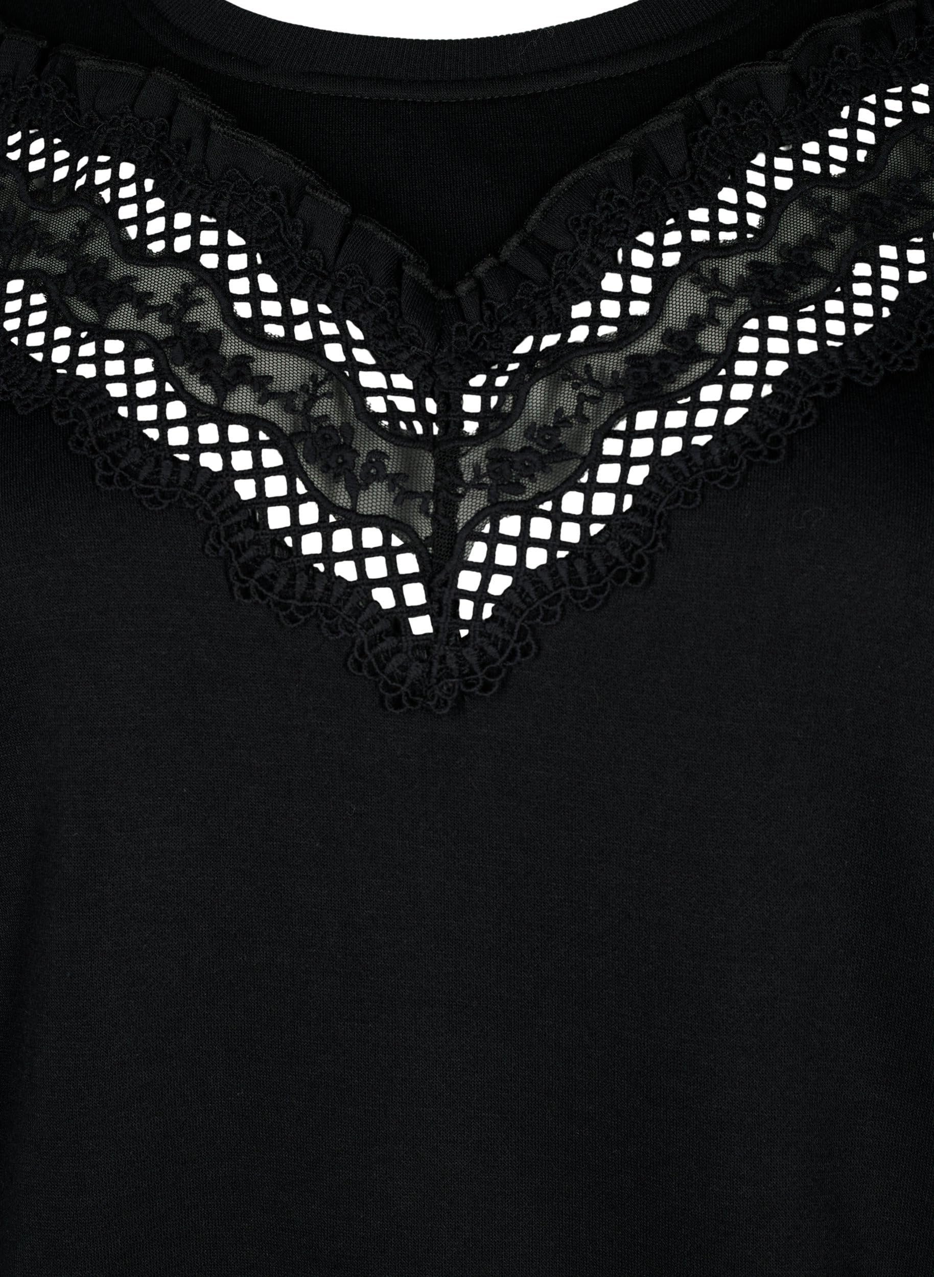 Zizzi Sweats Sweatshirt Rundhals Große Größen Rüschen Häkel